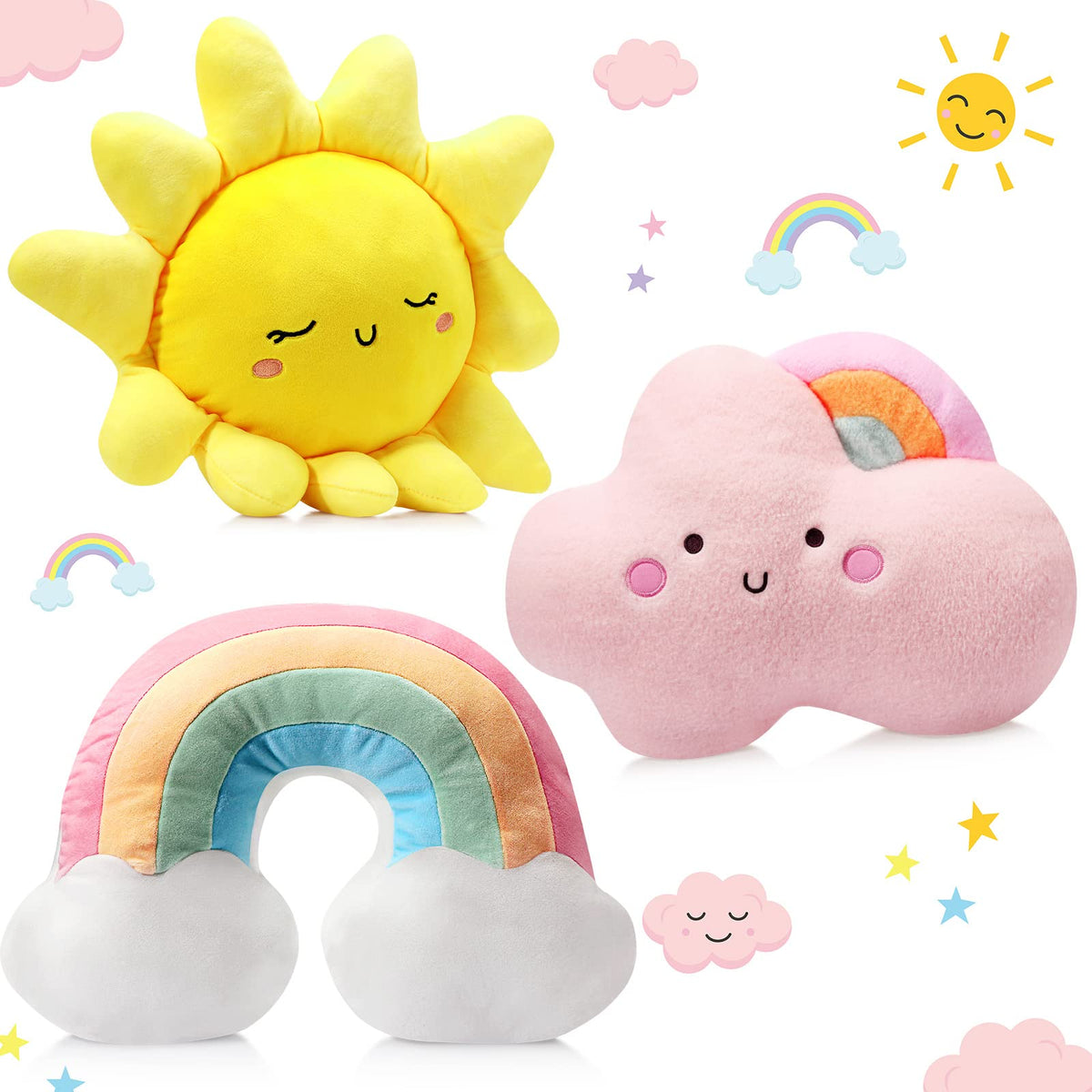 Queekay set of 3 kids cloud rainbow pillow bundle