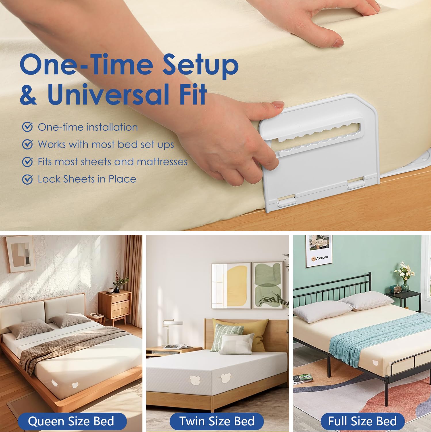 Fitted sheets secured by corner fastening system