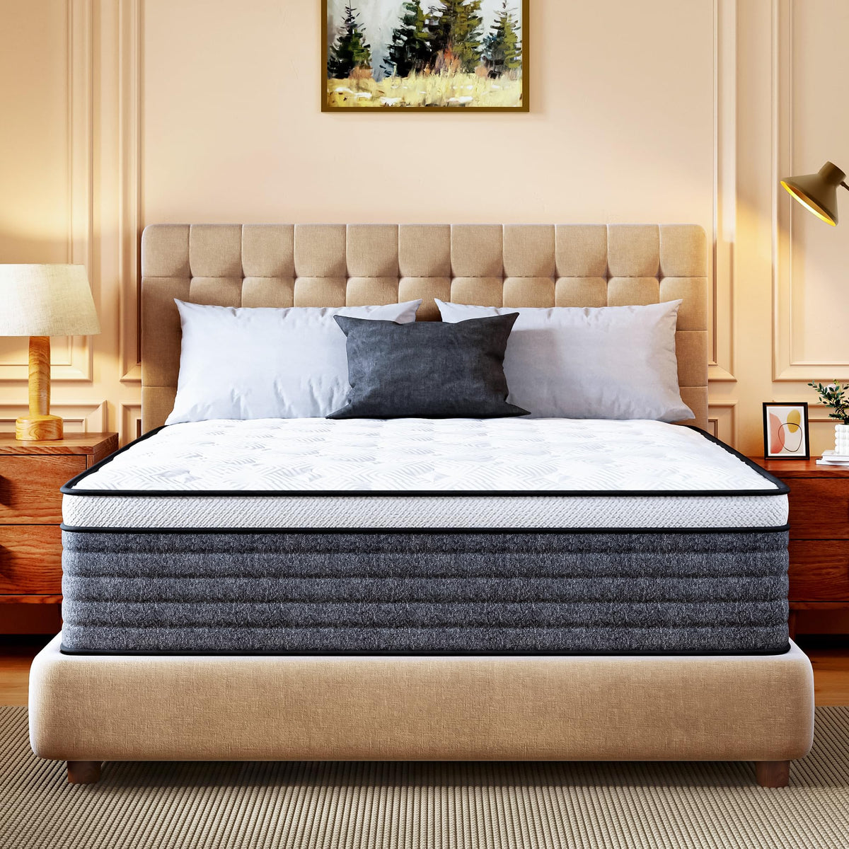 Queen Mattress 12 Inch hybrid in a box with foam and pocket springs