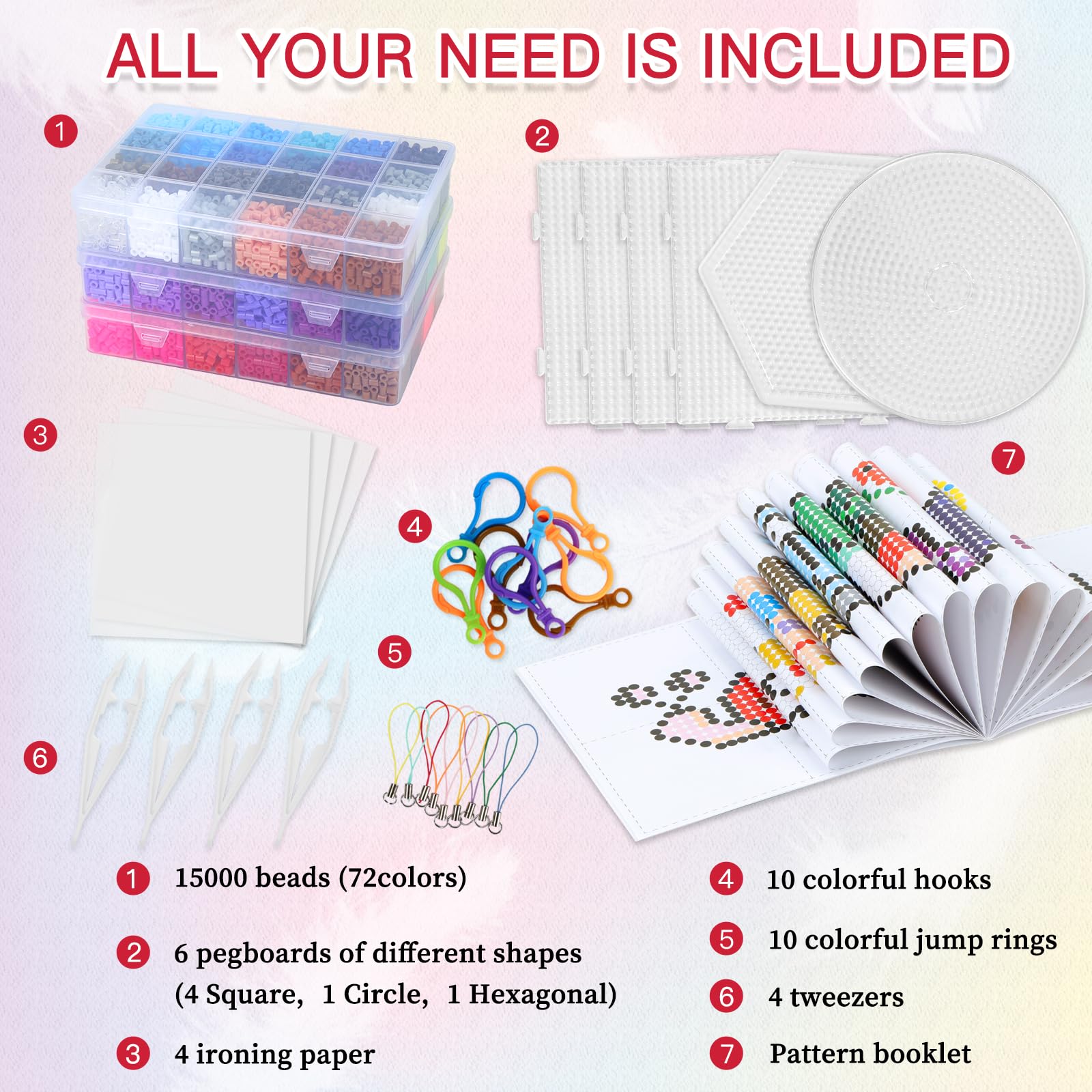 Beads kit includes 4 square pegboards 1 round pegboard 1 hexagonal pegboard