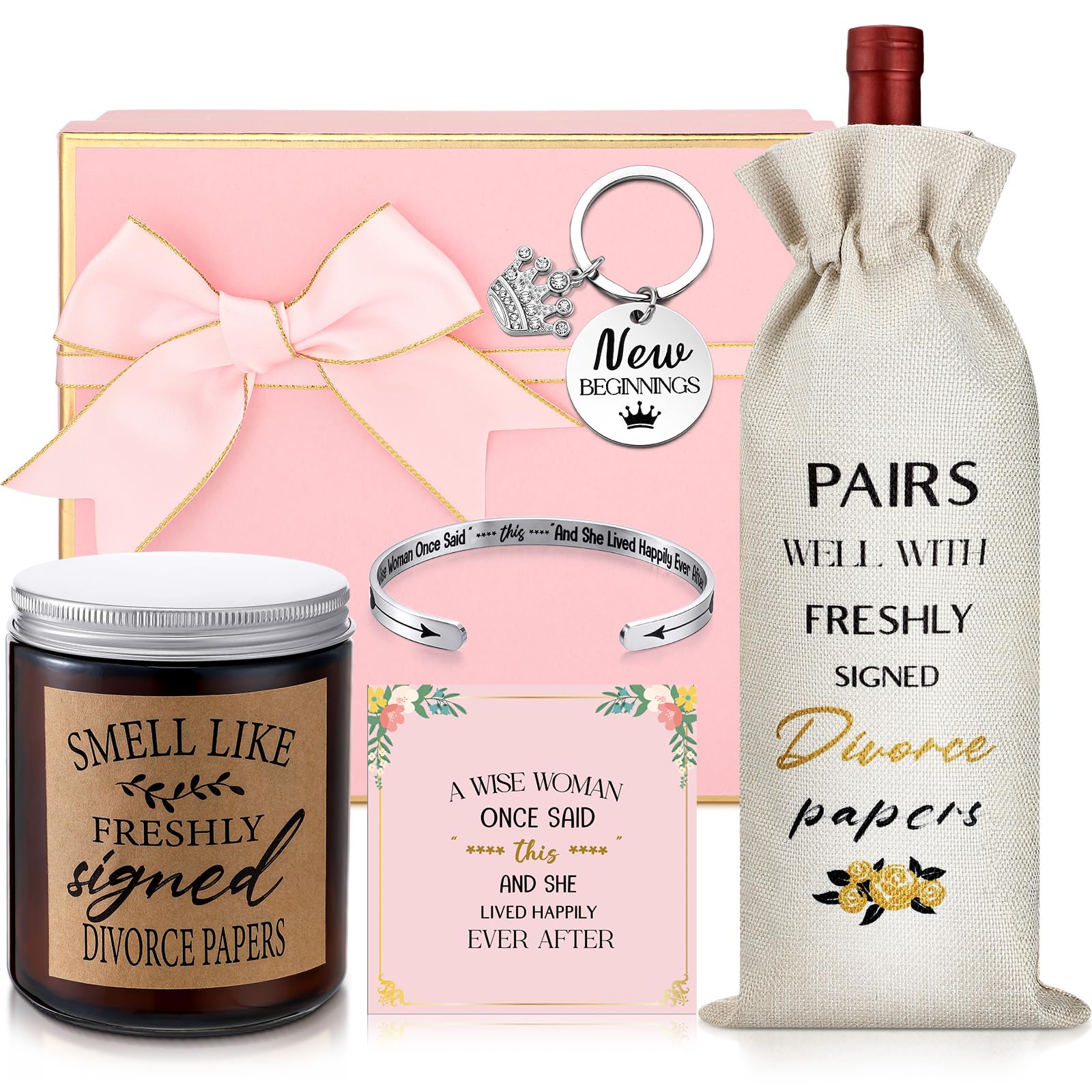 Quelay divorce gifts box for women featuring lavender candle and wine bag