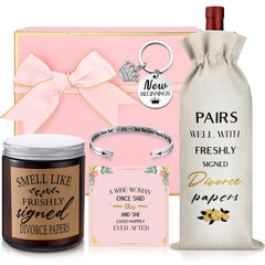 Quelay divorce gifts box for women featuring lavender candle and wine bag
