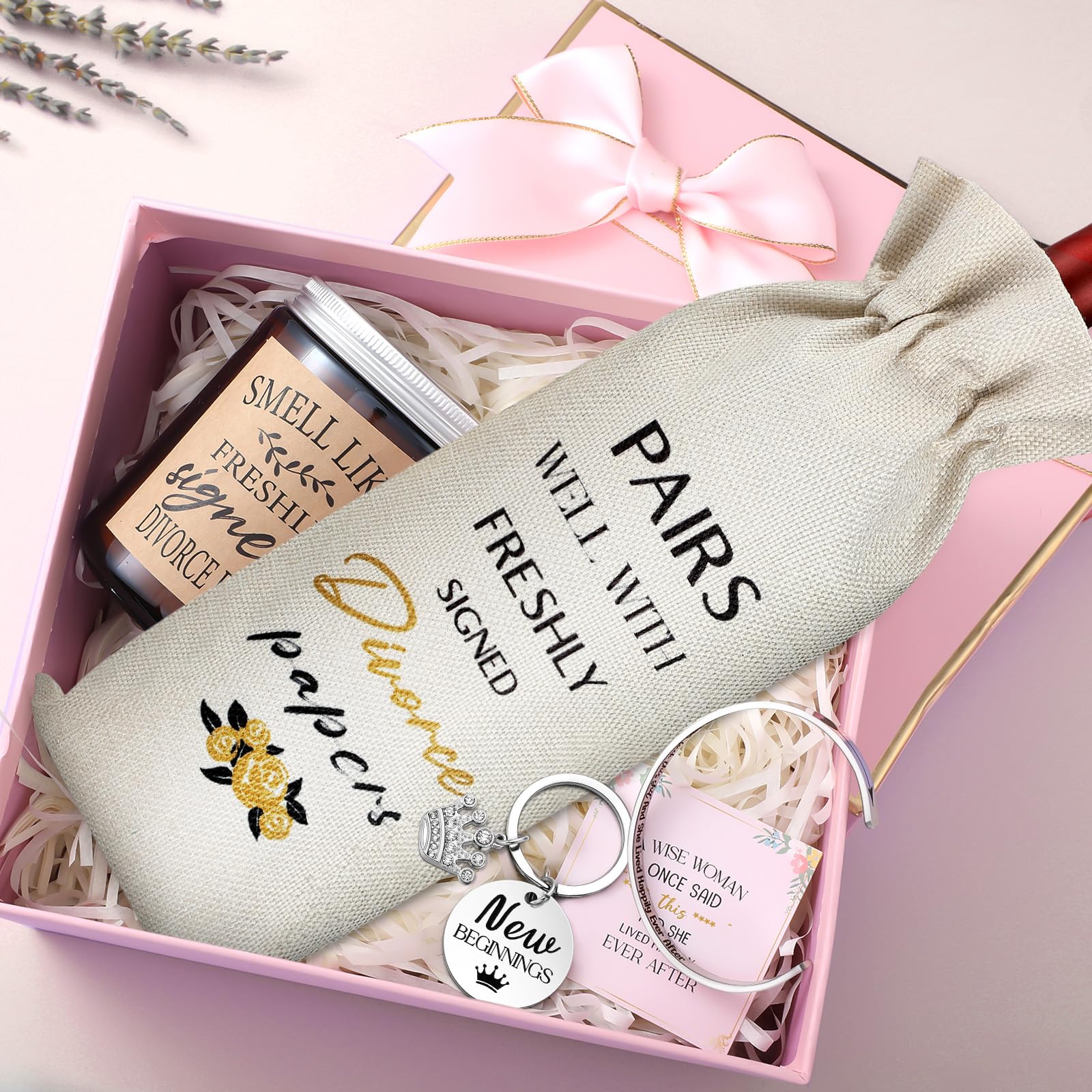 Lavender scented candle included in Quelay divorce gifts box