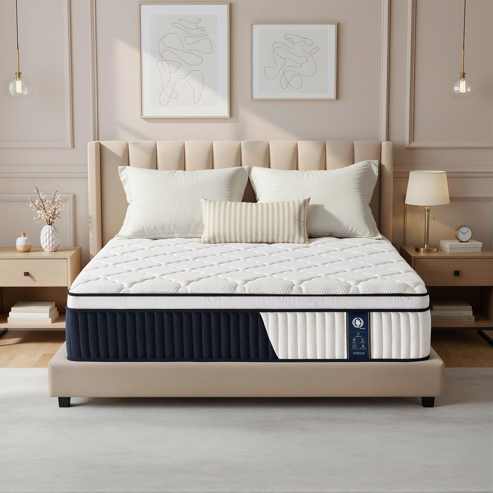 QUENSIYE Queen Mattress 14 Inch hybrid in a box packaging