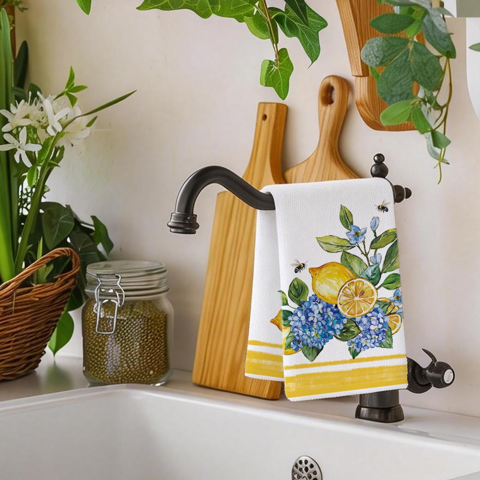 Lemon motif decorative towels for kitchen