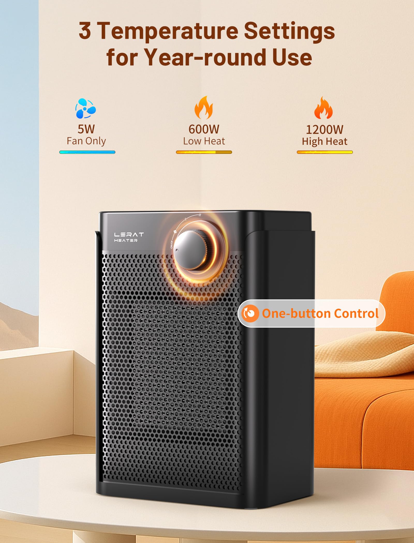 Quiet operation Lerat space heater at 20dB