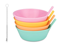 Quiet Book Club cereal bowls with built in straw