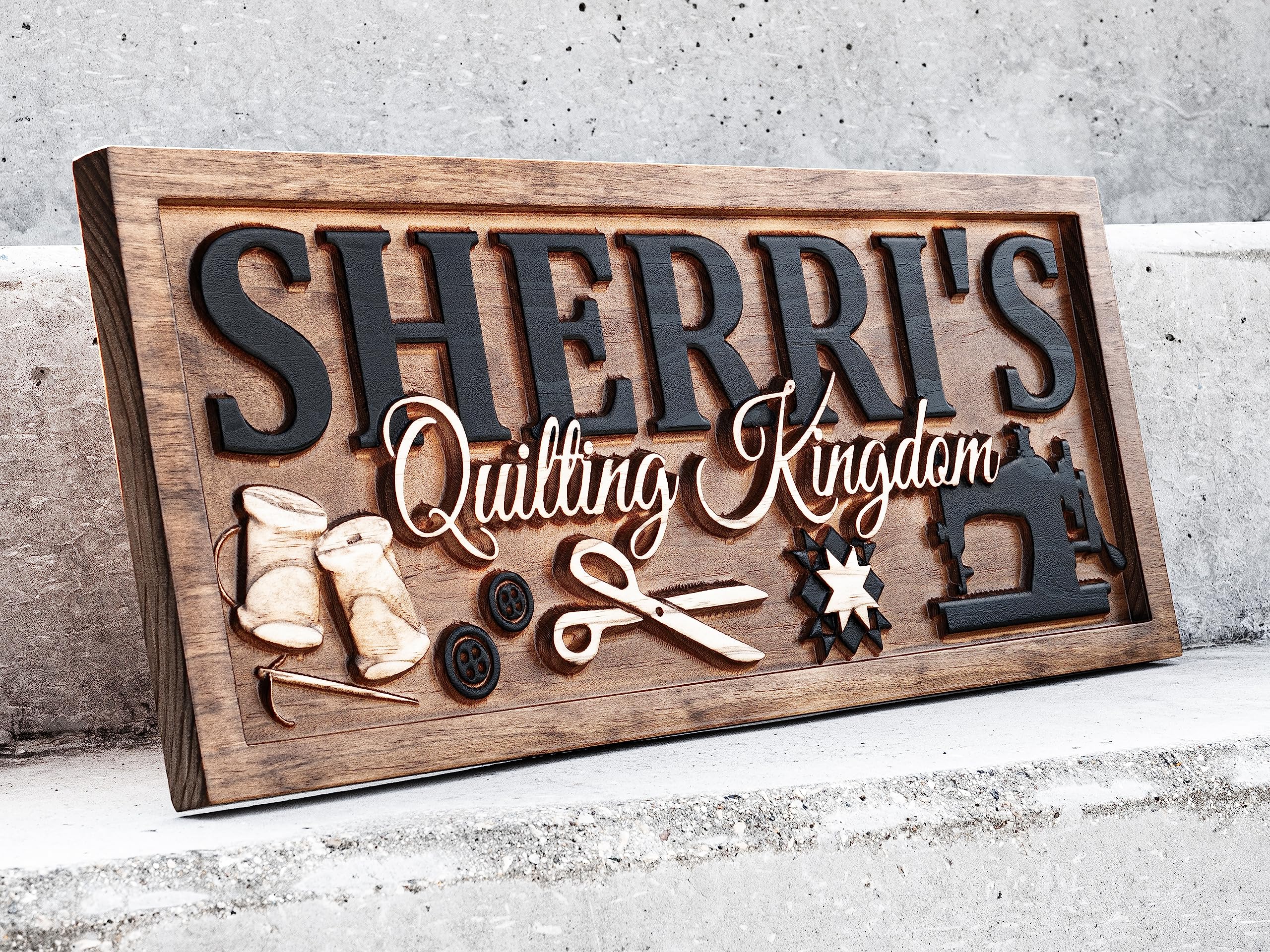 3D carved pine wood sign with natural wood stain finish