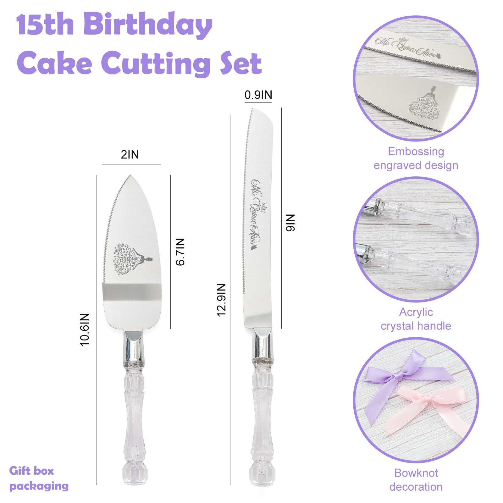 Sweet 15 birthday cake knife and server set