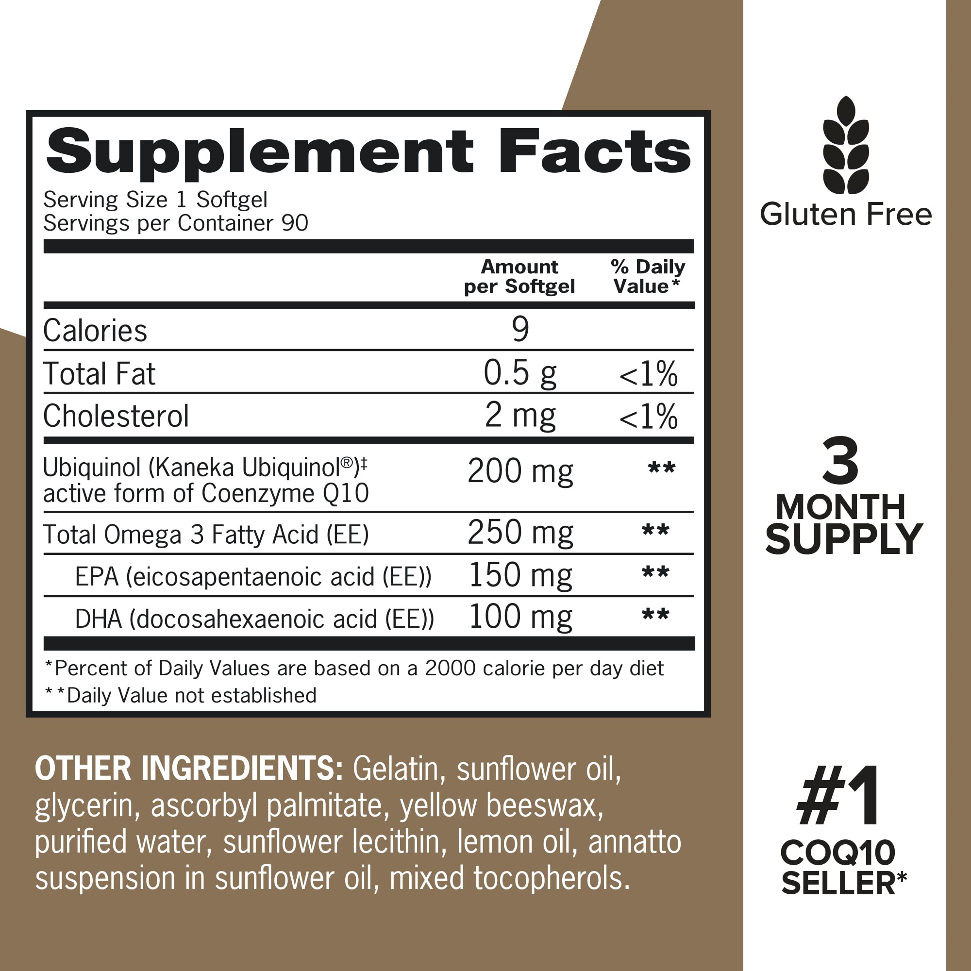 Qunol ubiquinol omega-3 250mg 200mg bottle front