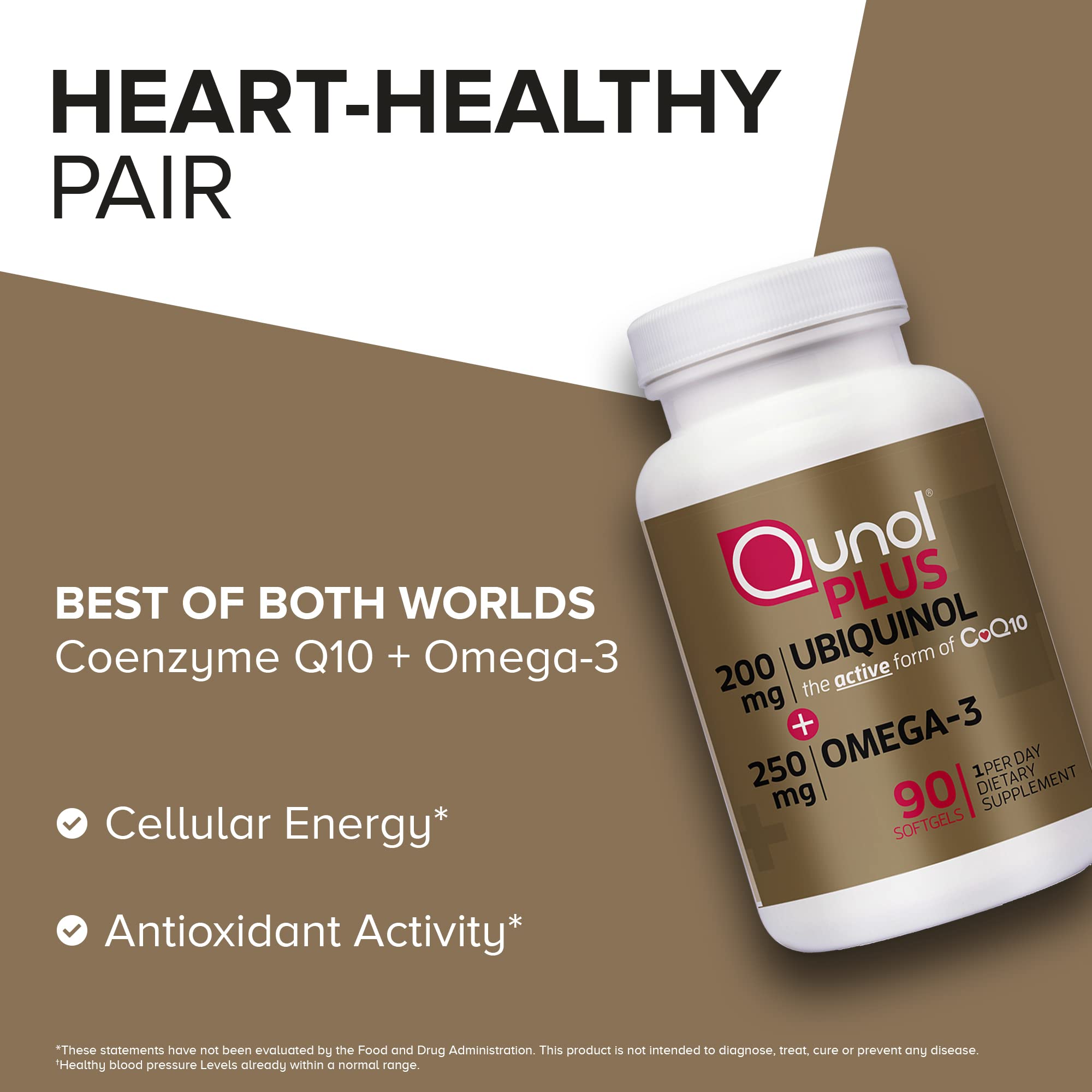 Ubiquinol 200mg Omega-3 250mg supplement bottle 90count