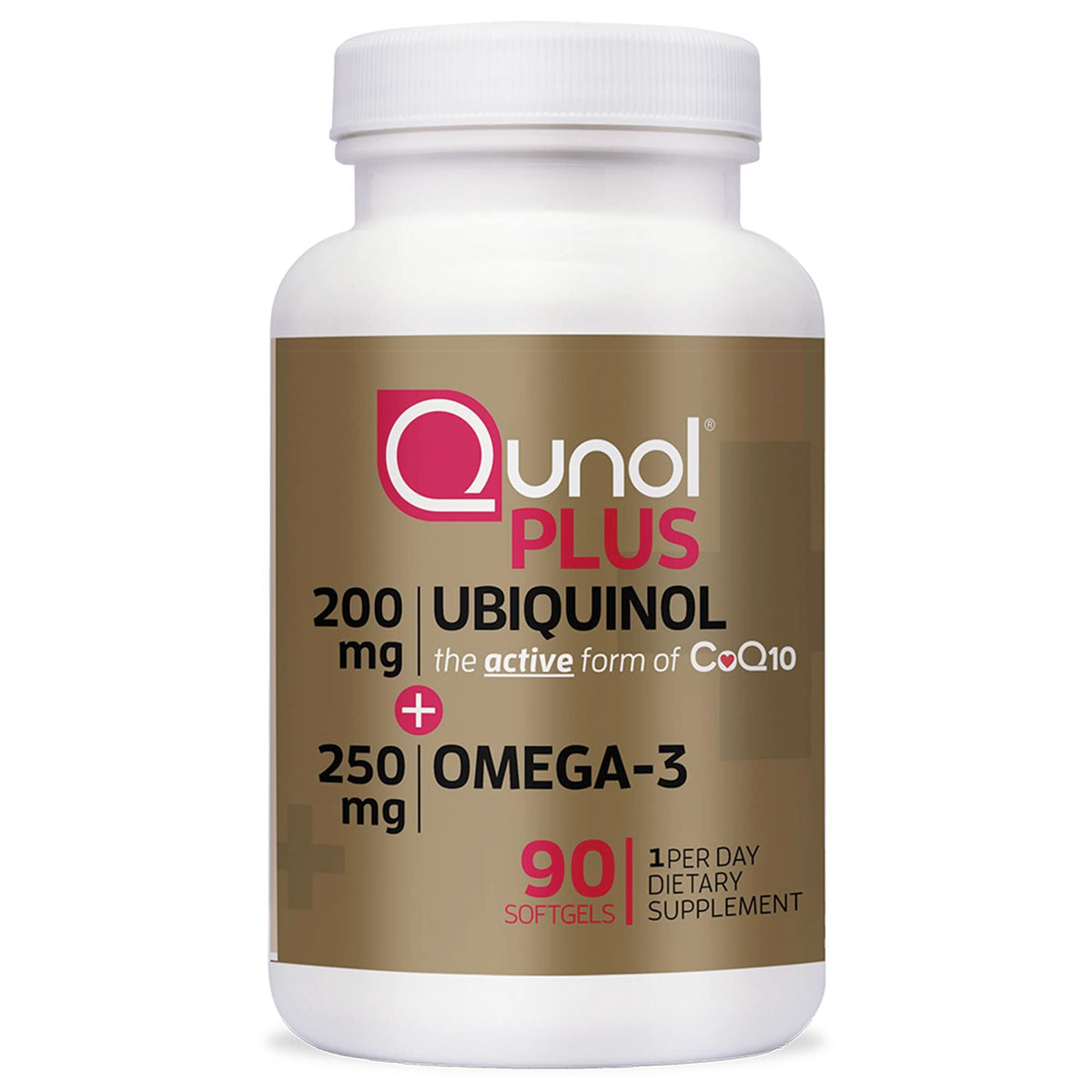 Qunol Ubiquinol 200mg Omega-3 250mg 90ct bottle label