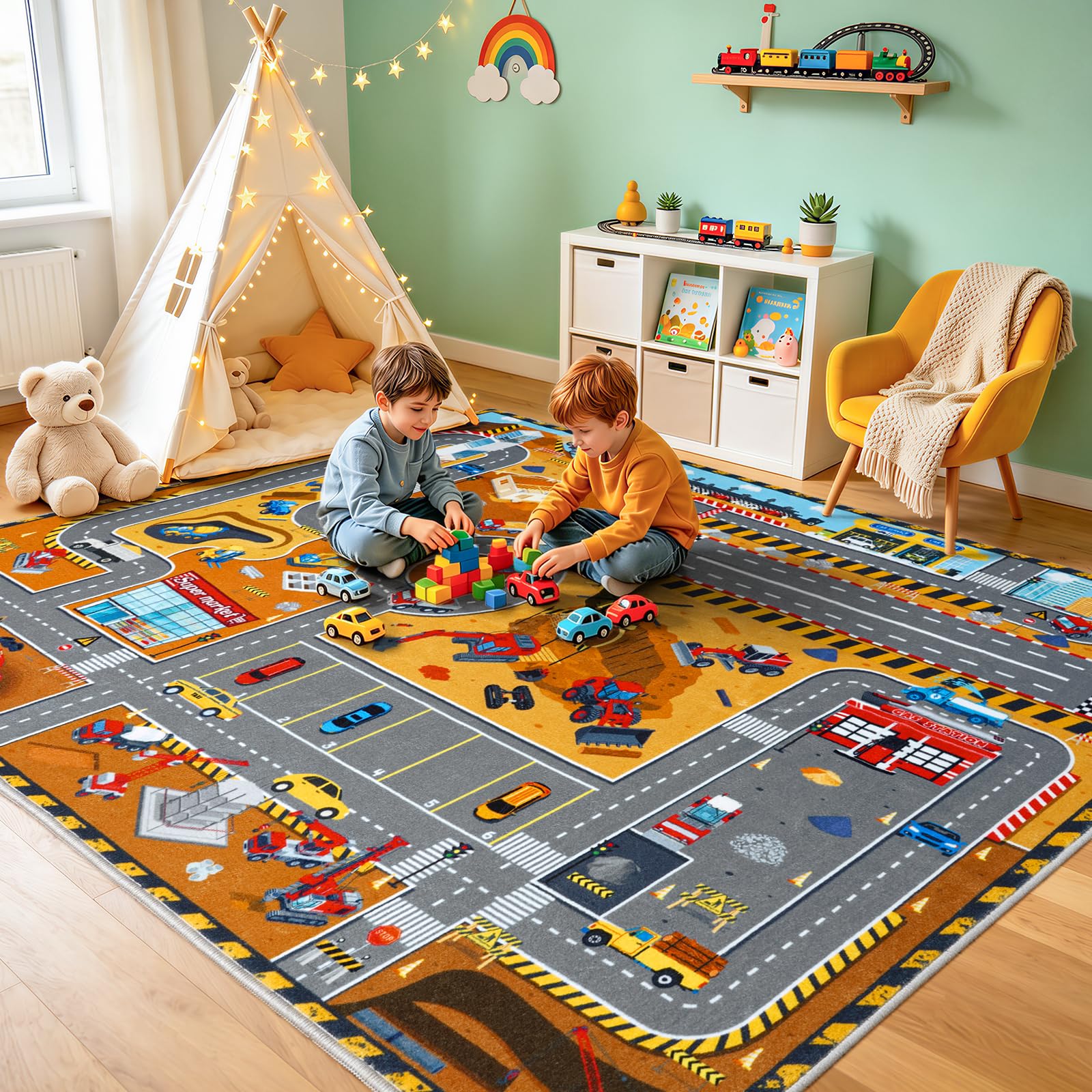 Gift-ready Quntue Kids Play Rug 4x5 Ft for kids who love construction