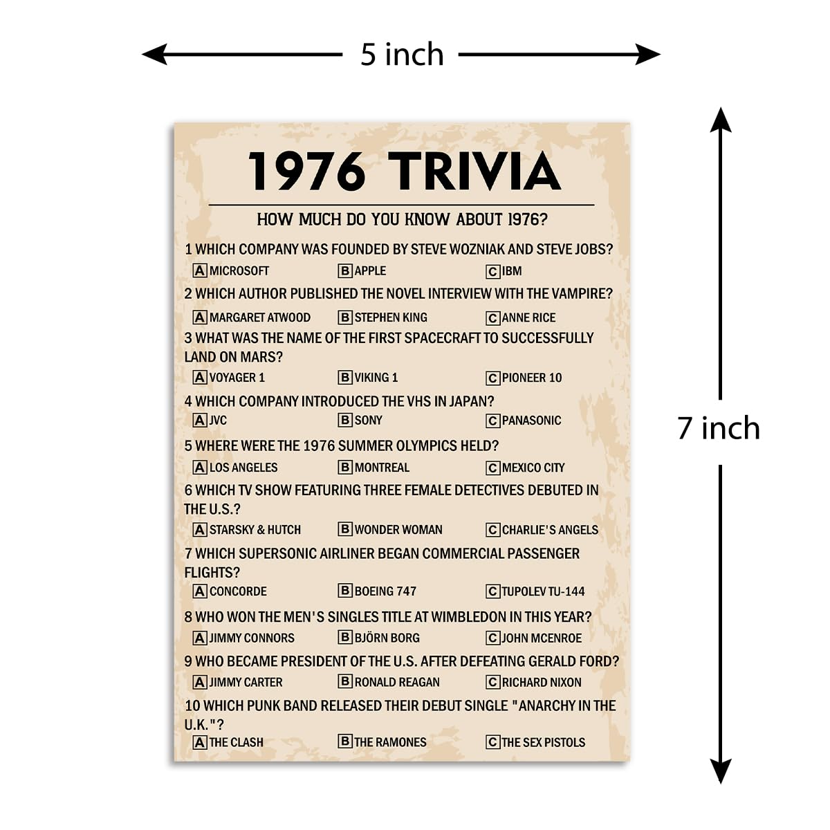 1976 trivia game 30 cards set