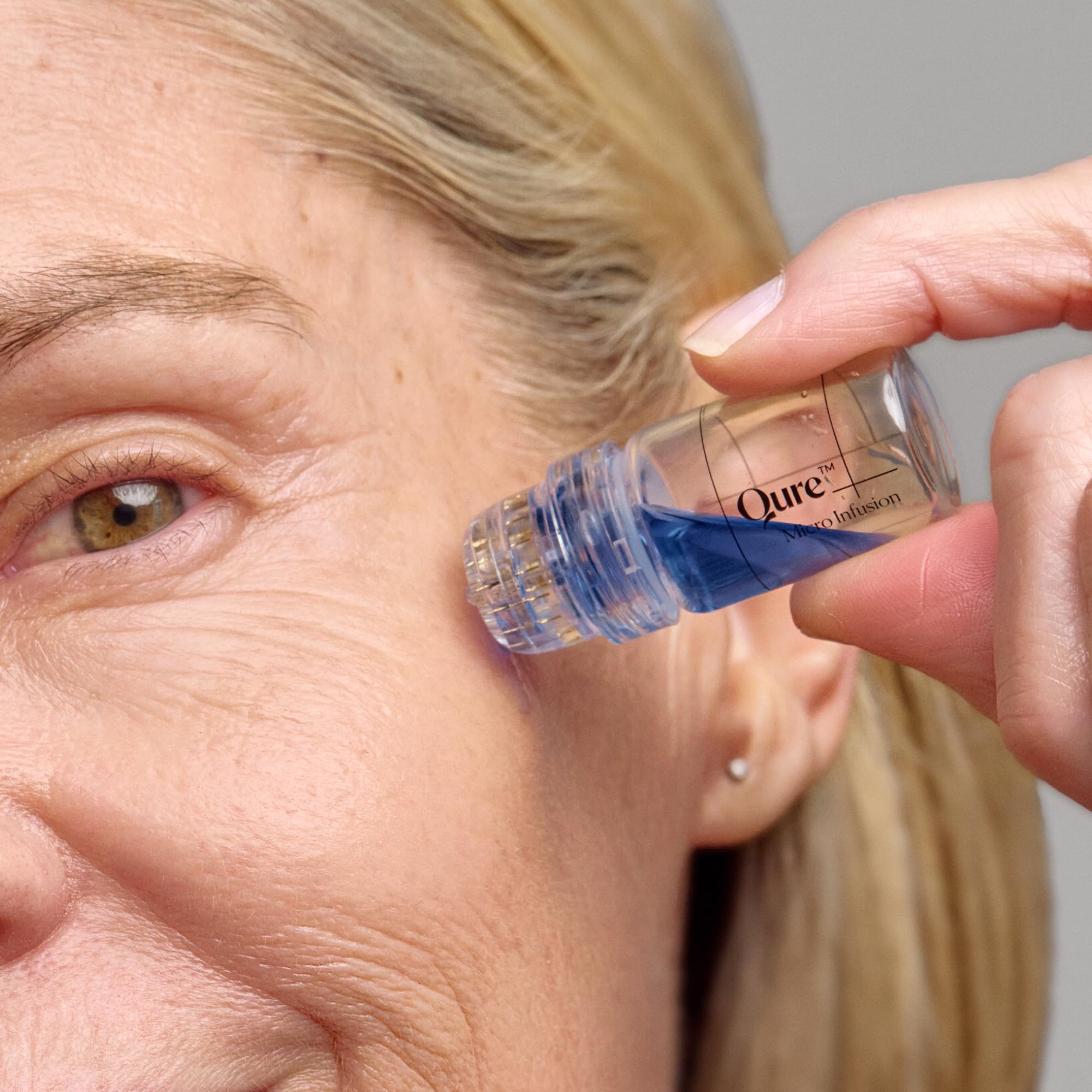 Qure Blue Formula box indicating all skin types