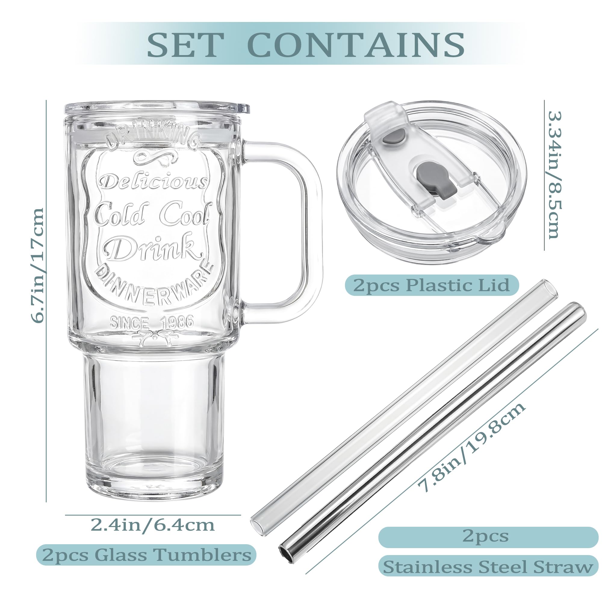 QWEZXO glass cup with lid and straw