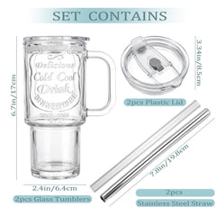QWEZXO glass cup with lid and straw