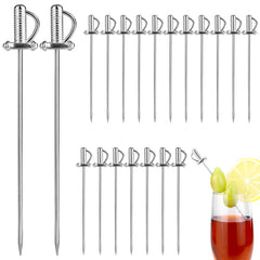 QWORK 20-pack sword-shaped stainless steel cocktail picks for drinks