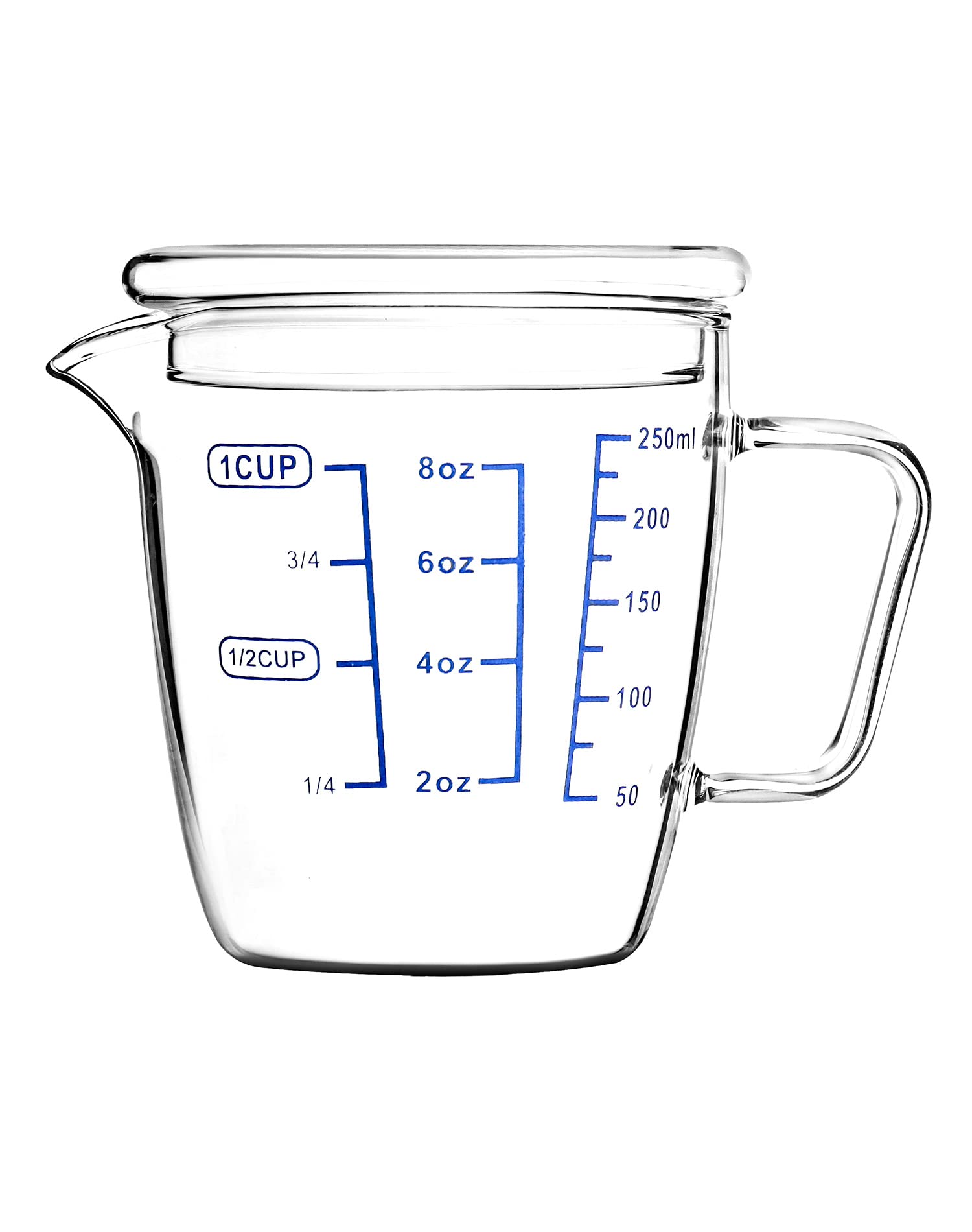QWORK 250ML glass measuring cup with lid