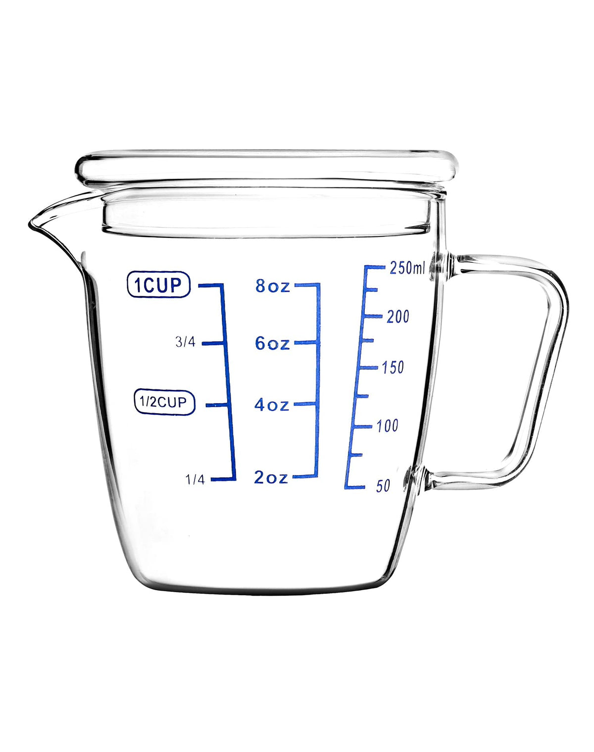 QWORK 250ML glass measuring cup with lid