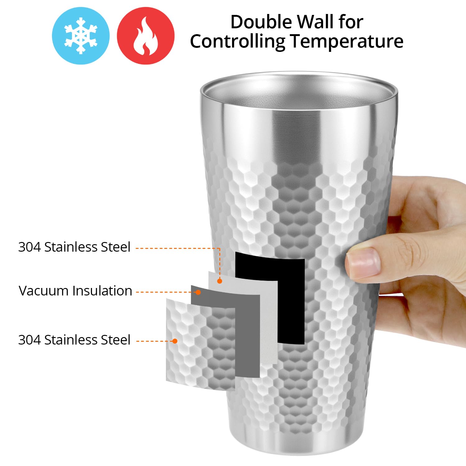 Double-wall insulation in 304 stainless steel tumbler