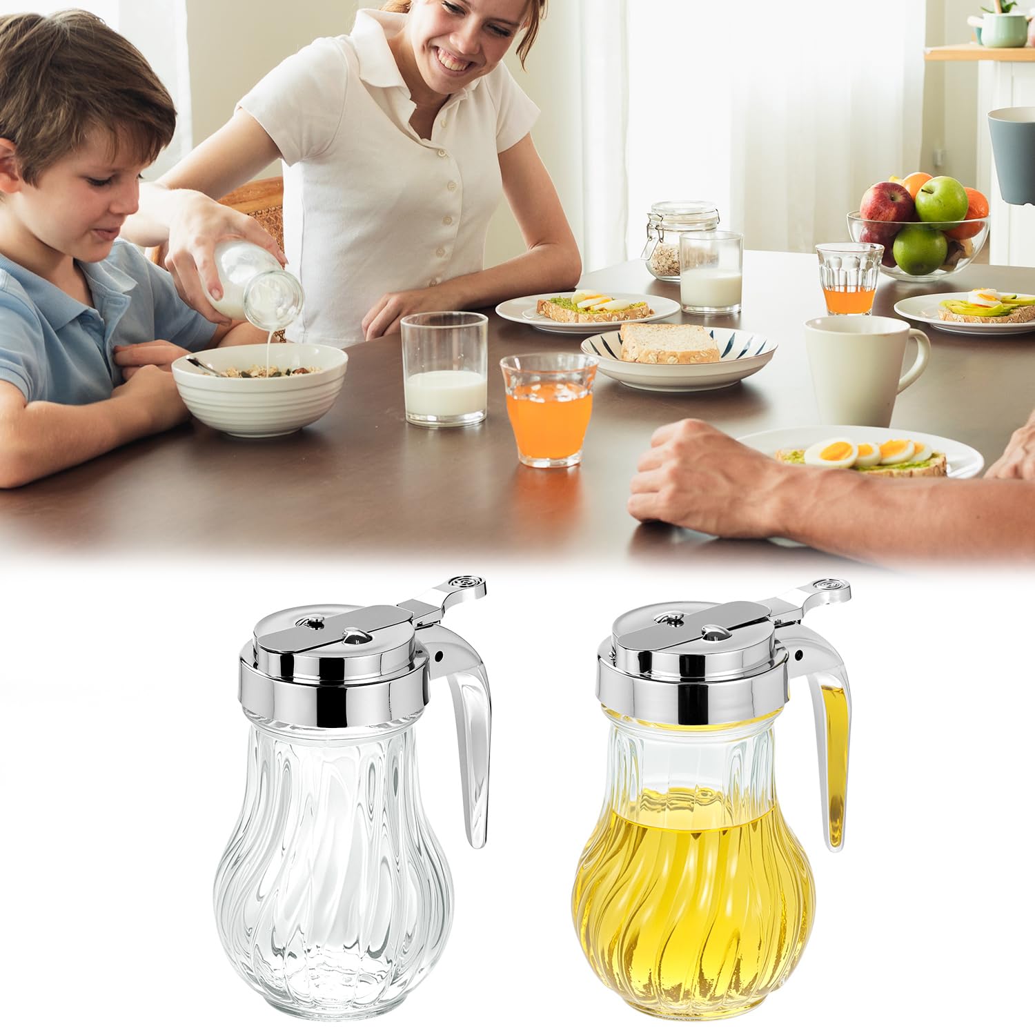 QWORK two pack syrup dispensers ready for pantry or table
