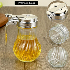 QWORK 2 pack clear glass syrup dispensers on countertop