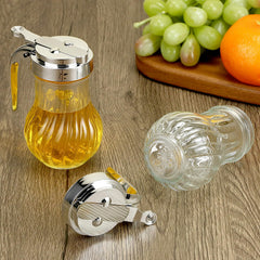 QWORK transparent glass syrup dispenser handle close up