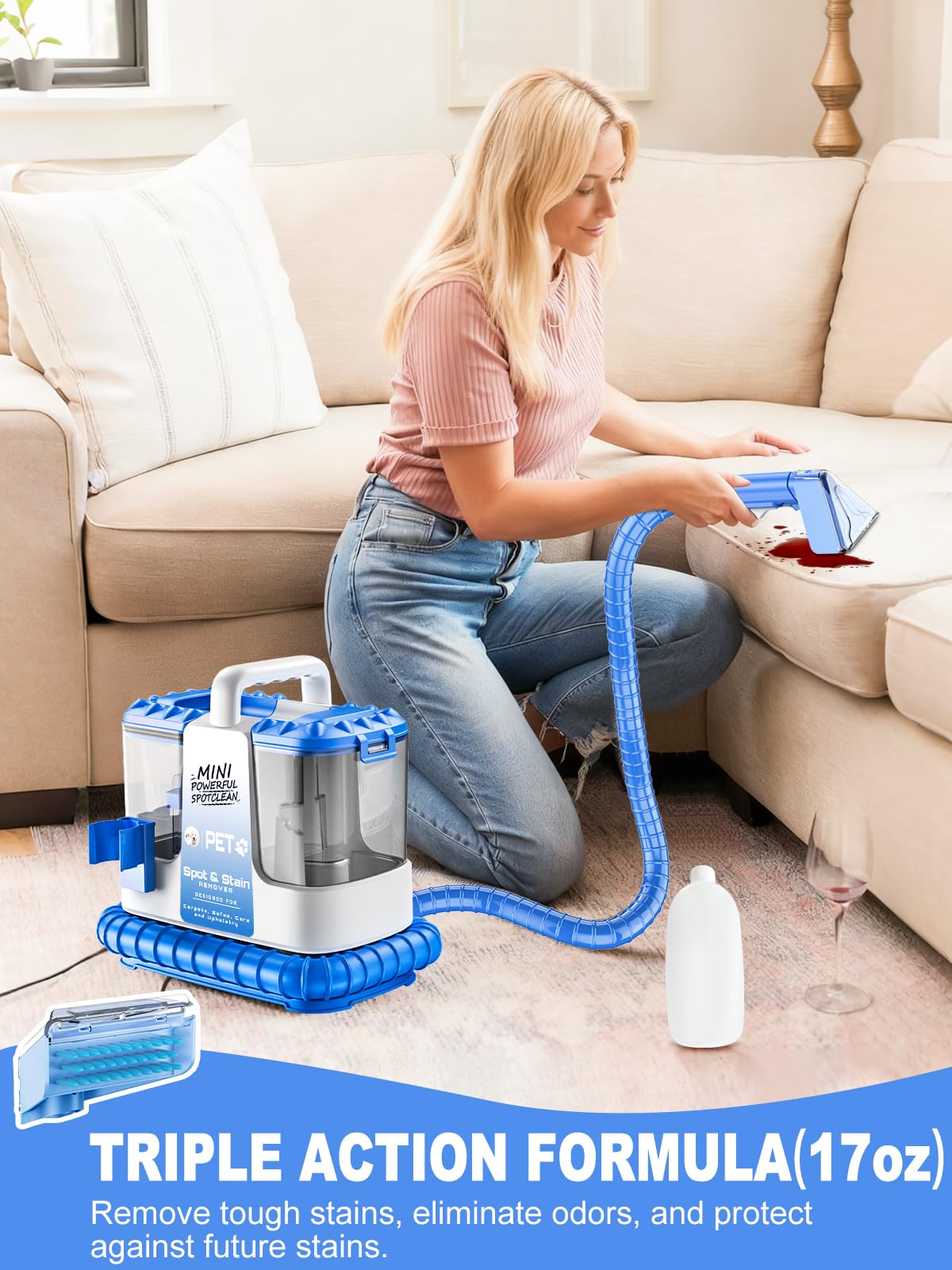 600W motor for deep extraction from carpets and upholstery