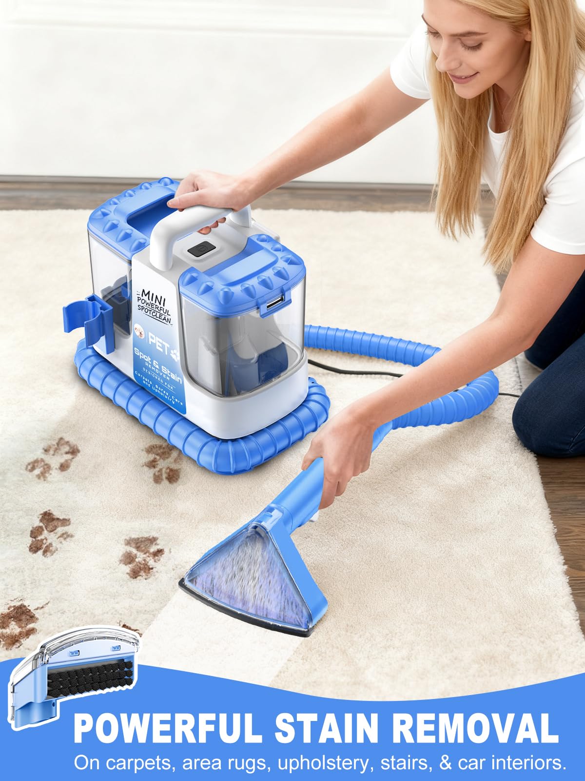 Compact portable cleaner weighs 5.3 lbs and fits small spaces