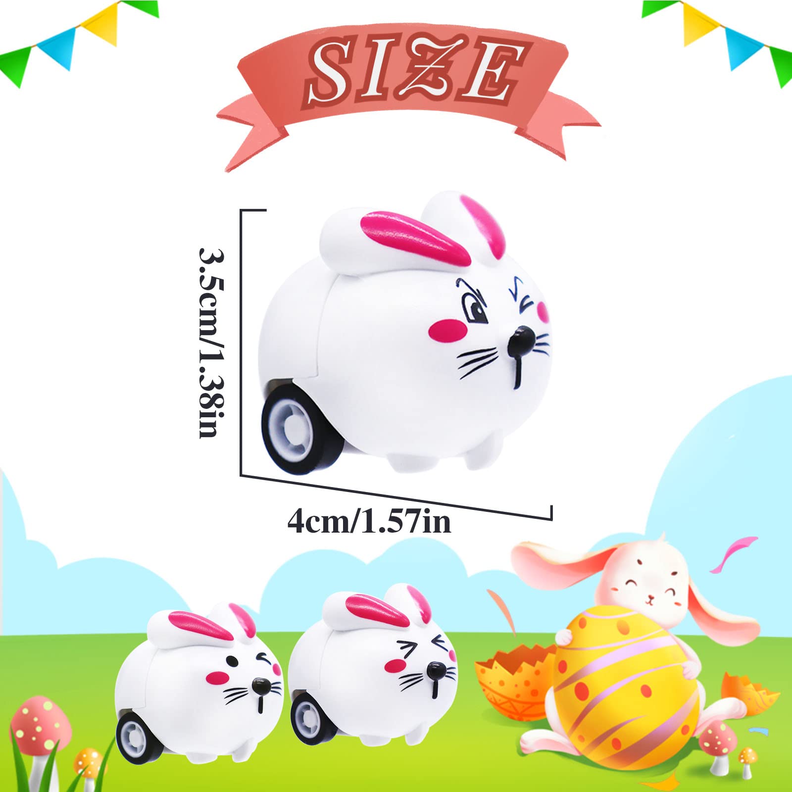 Mini bunny pull back cars size 1.38 x 1.57 inches for Easter