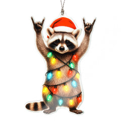 Raccon Gifts raccoon christmas ornament wood grain close up