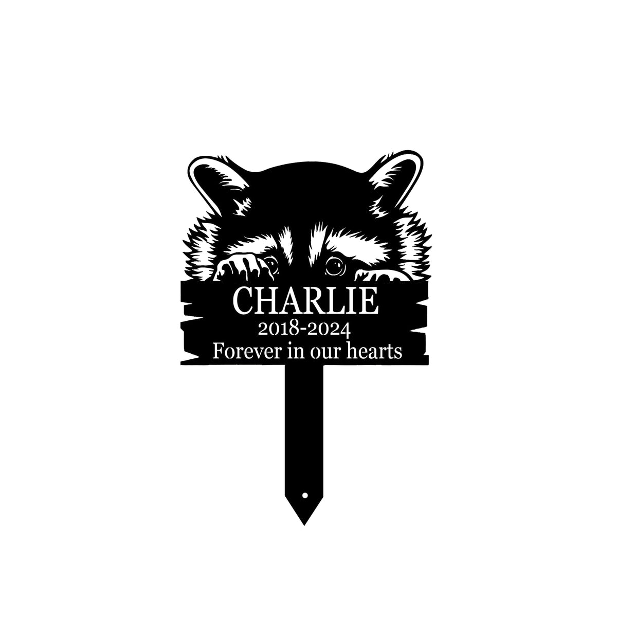 Raccoon grave marker outdoor steel memorial stake