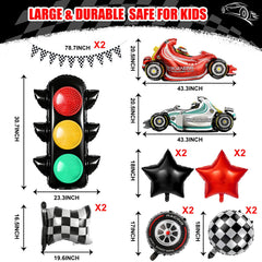 race car balloons and wheel balloons display