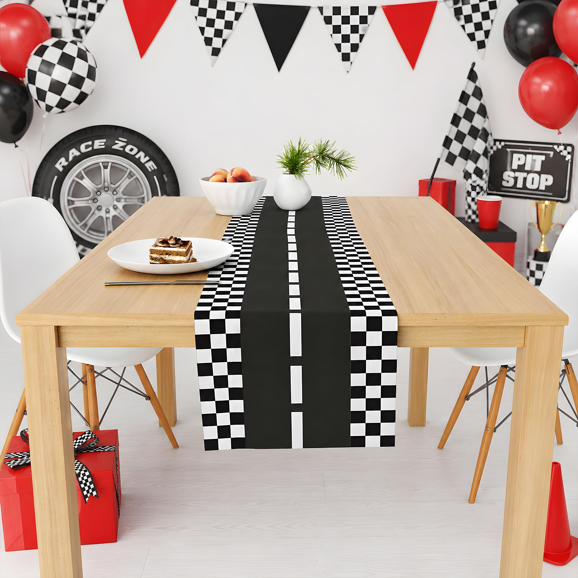 Race car party decorations table runner used at dessert table