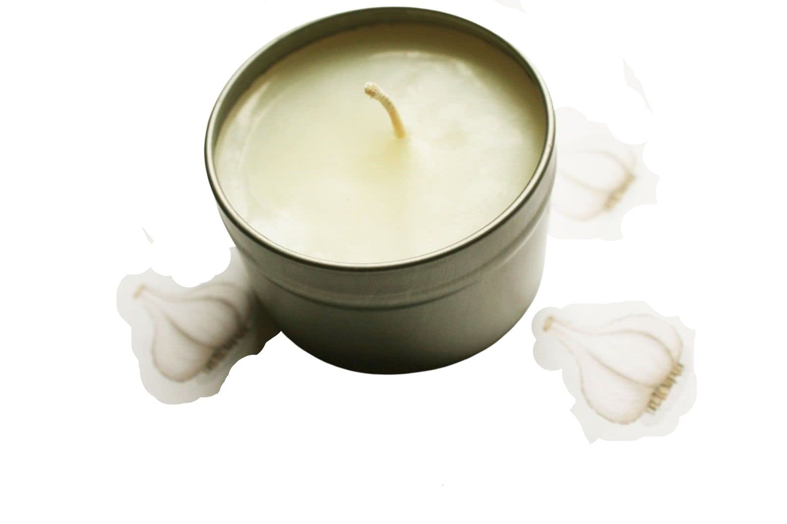 Radical Works garlic scented vegan soy wax candle 4 oz tin