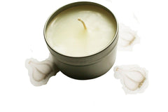 Radical Works garlic scented vegan soy wax candle 4 oz tin