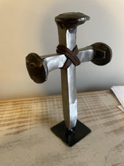Rustic industrial finish on solid steel cross 7 inch
