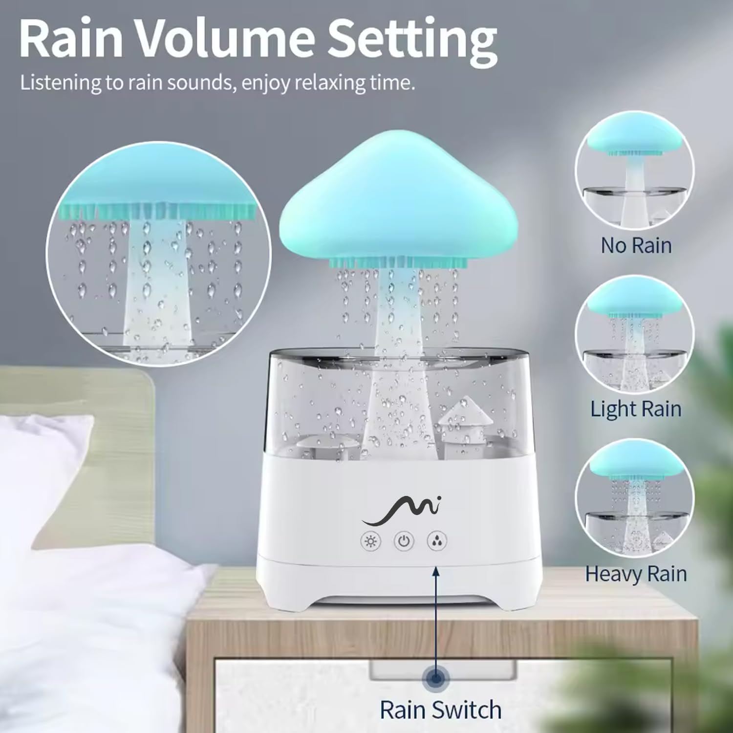 Rain Cloud Humidifier with remote control and LED light