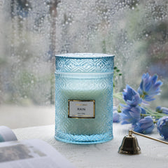 Blue patterned glass jar candle Rain Summer Scented Candles