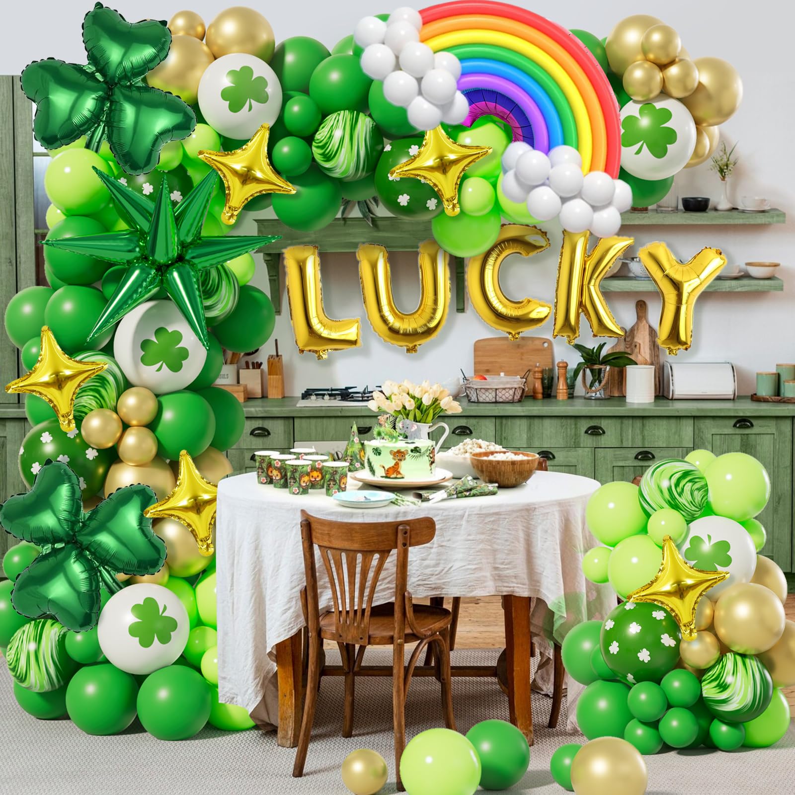 Rainbow balloon and decorative accents for arch