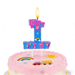 Rainbow Birthday Party Number 1 Candle pink cake topper 3.54×3.23in