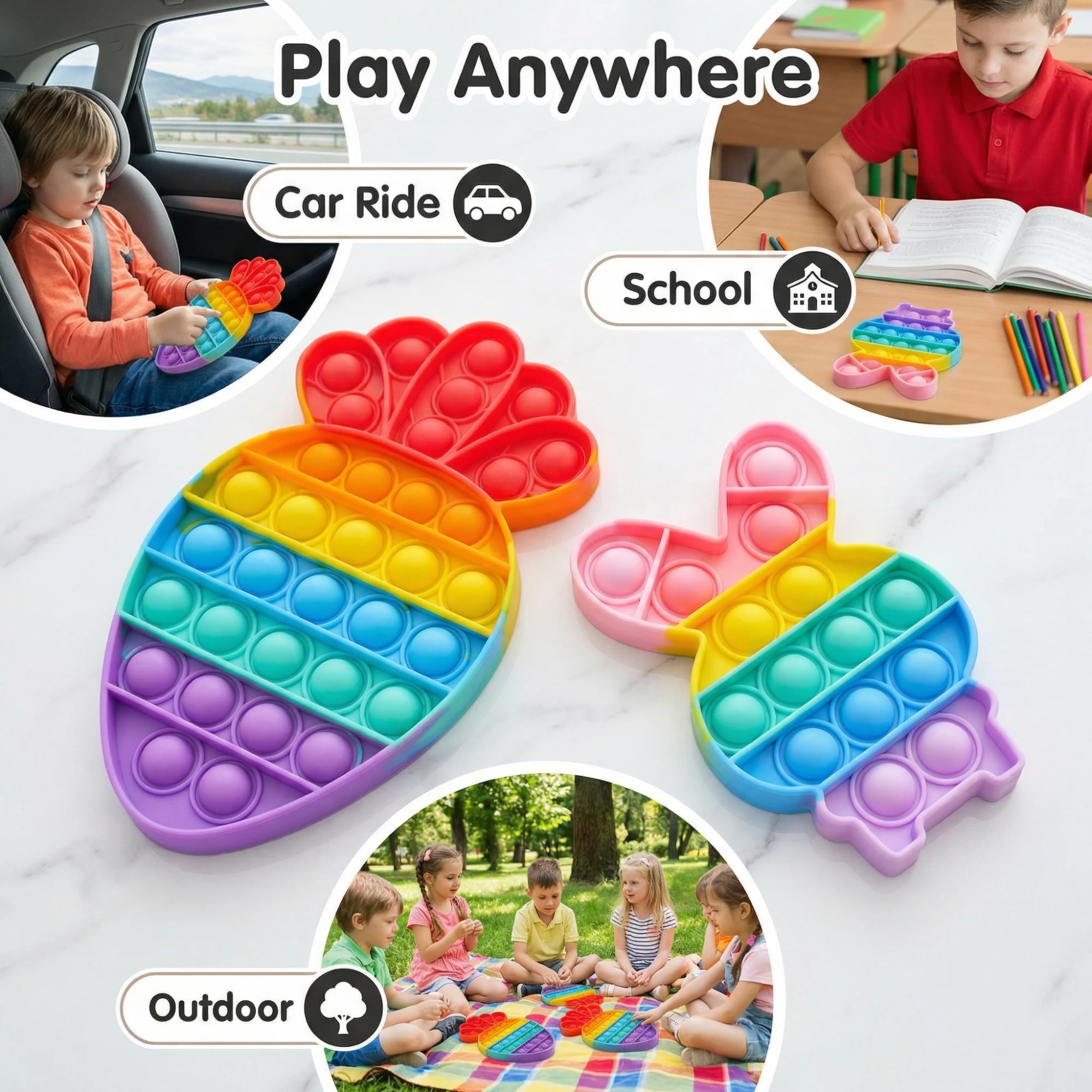 Sensory silicone push bubble toy for kids easter theme