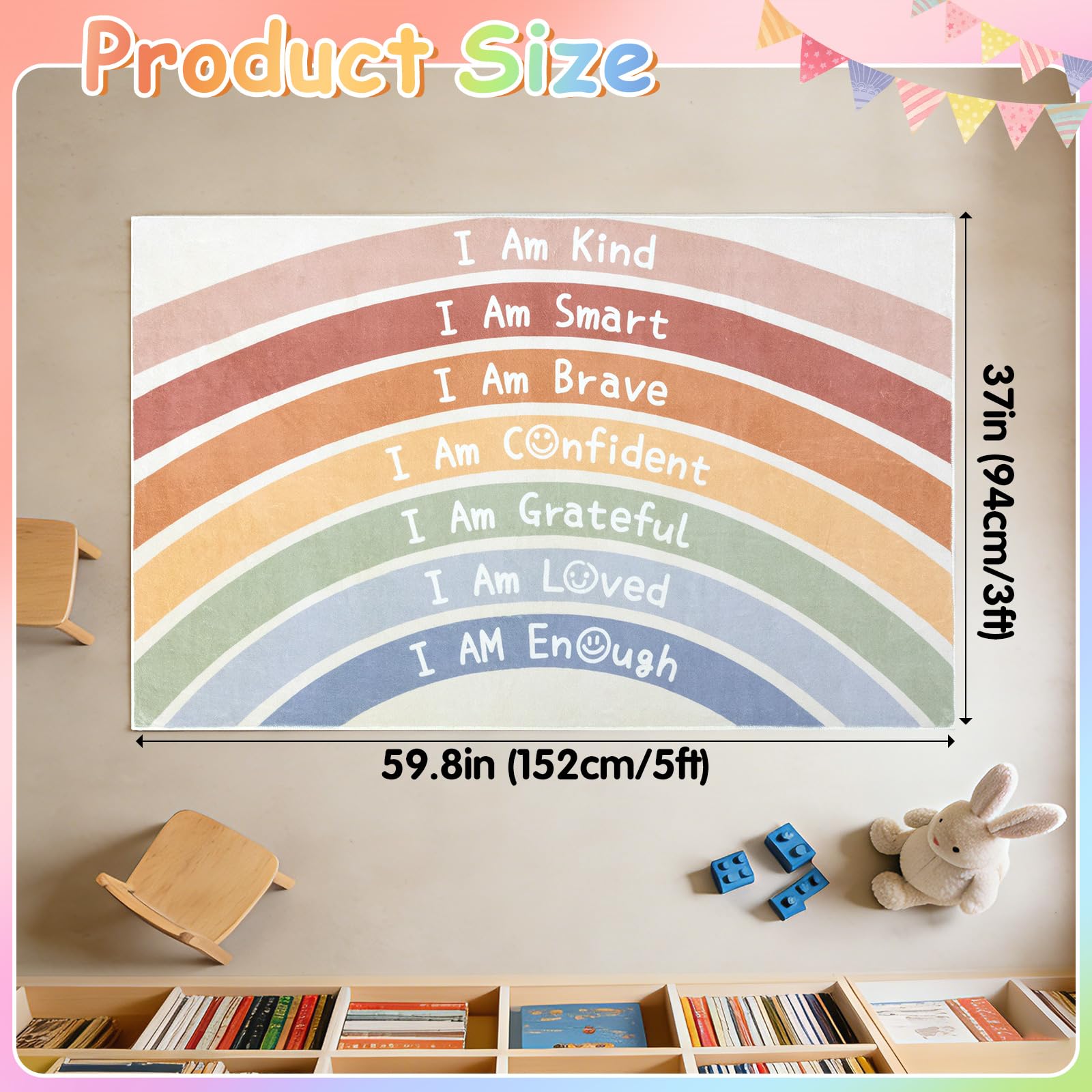 Soft faux cashmere material Rainbow Classroom Rug for classrooms