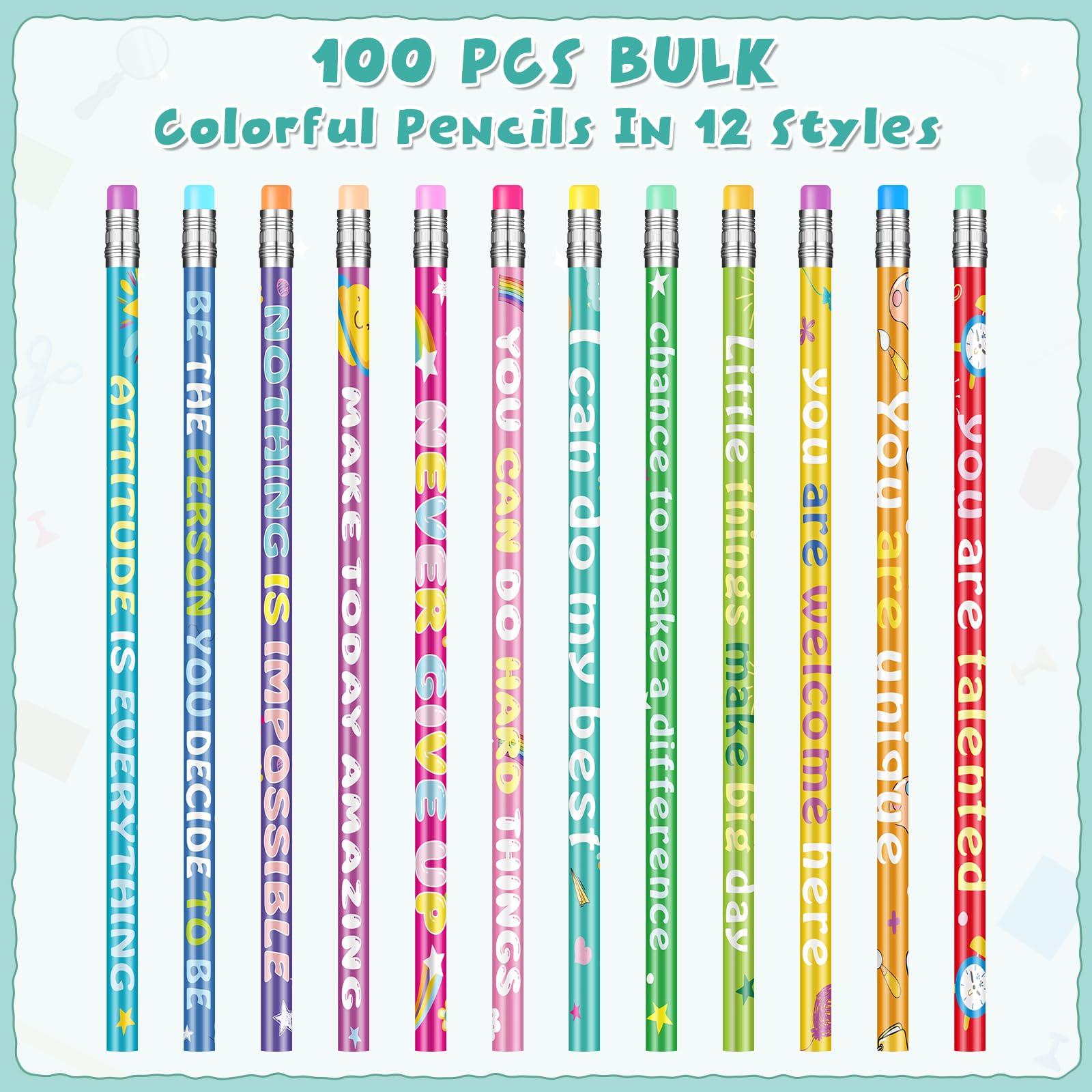 Rainbow design motivational pencils with 12 styles