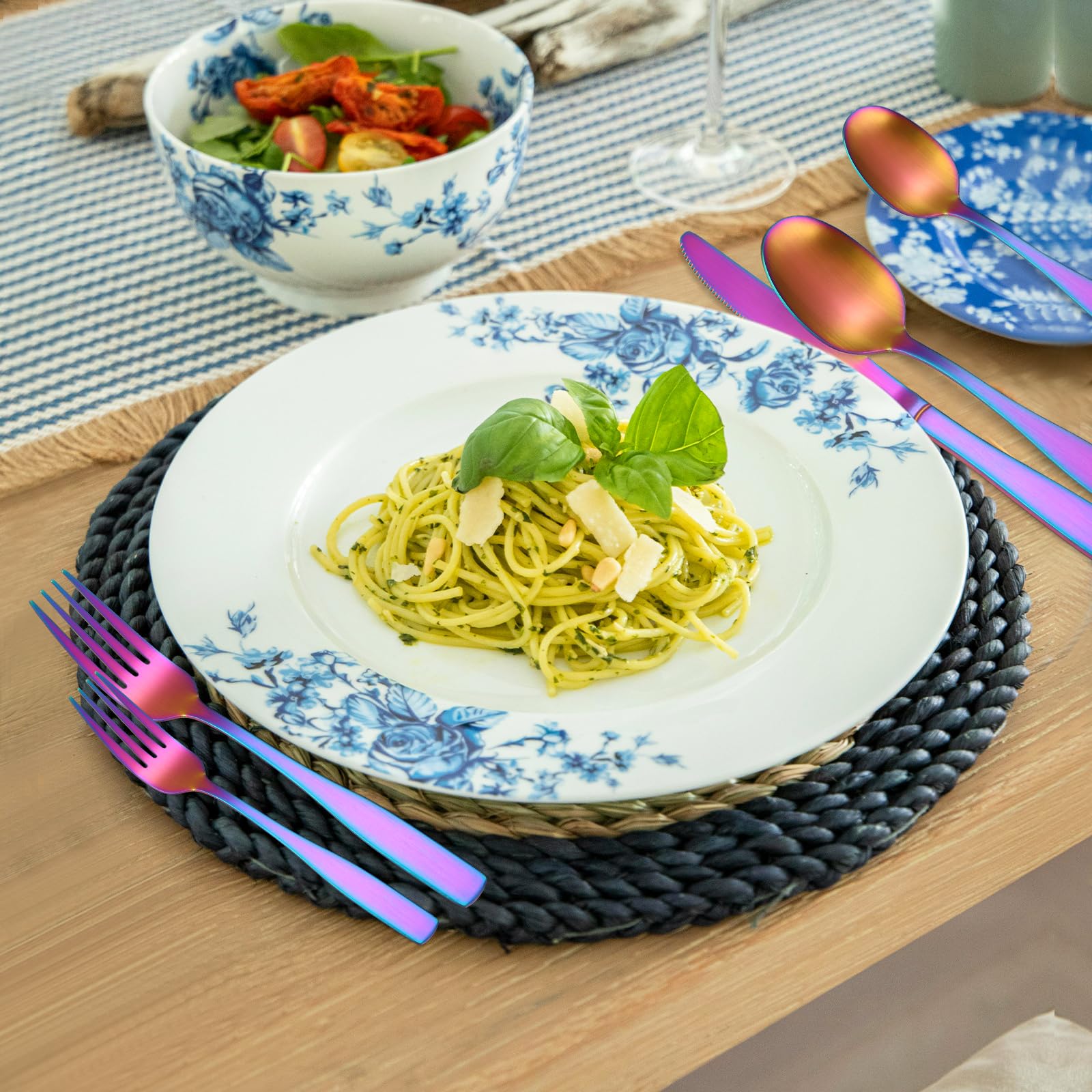 dishwasher-safe rainbow flatware in package