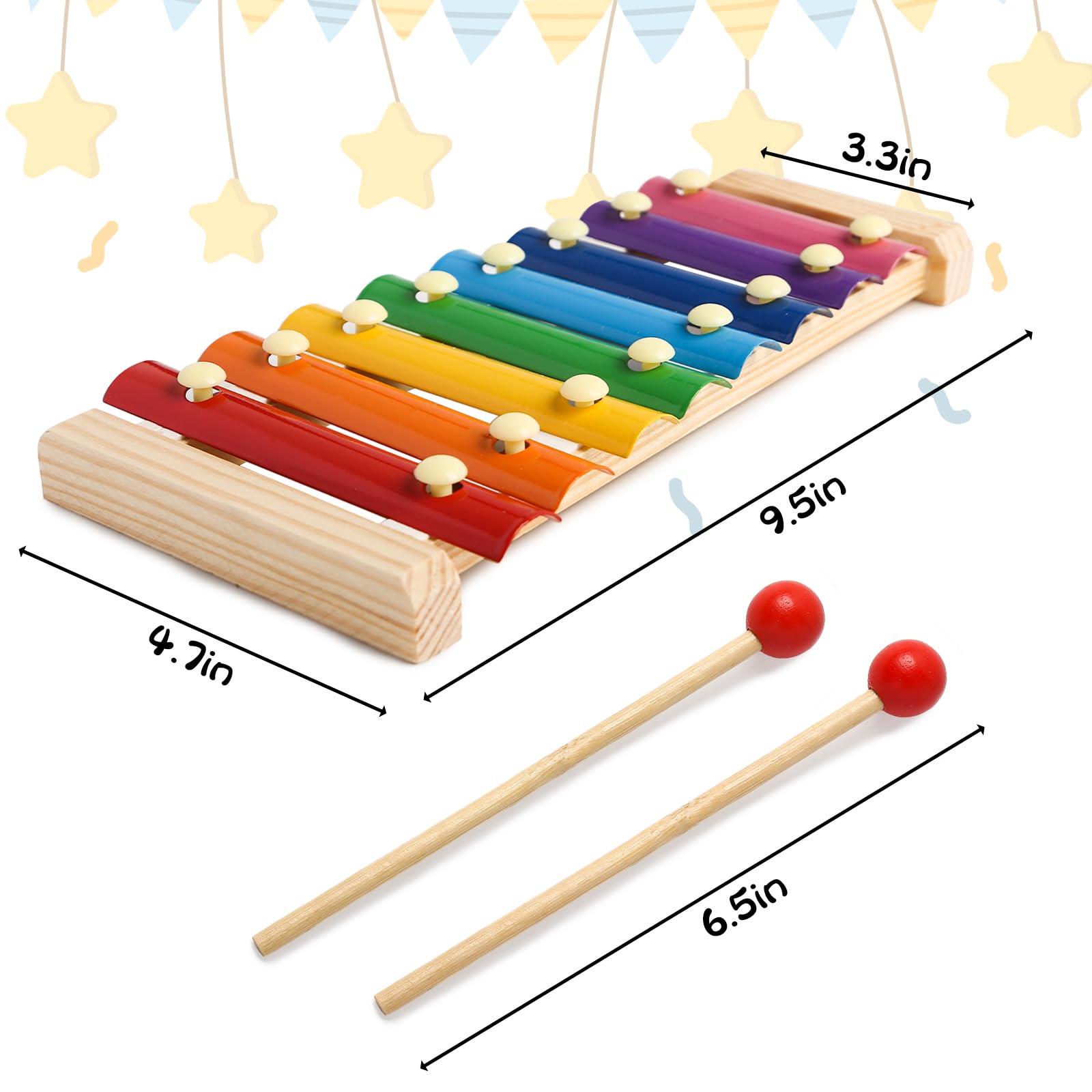 Eight-key xylophone with bright colors for sound exploration