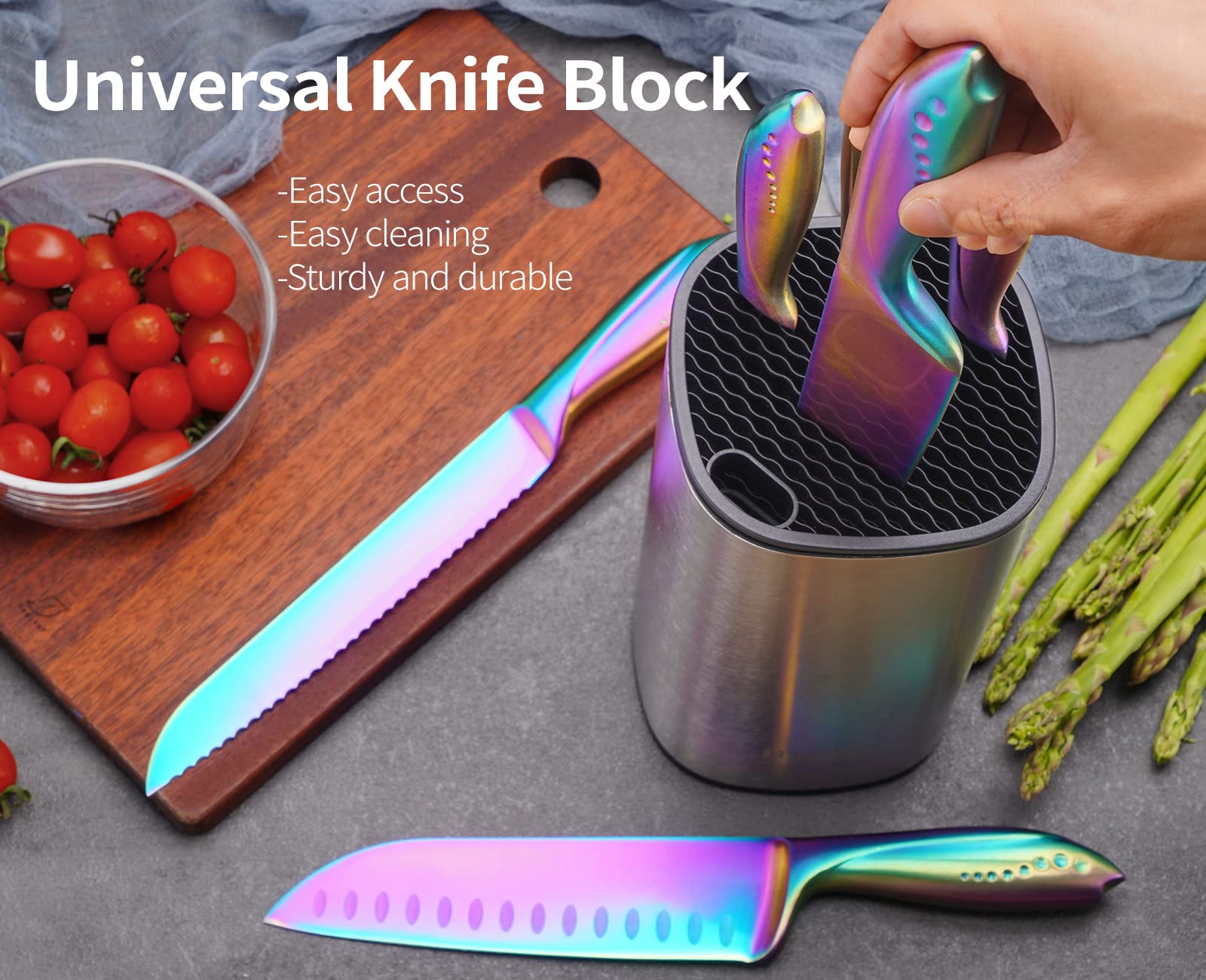 Universal knife block removable top frame from Rainbow Knives set