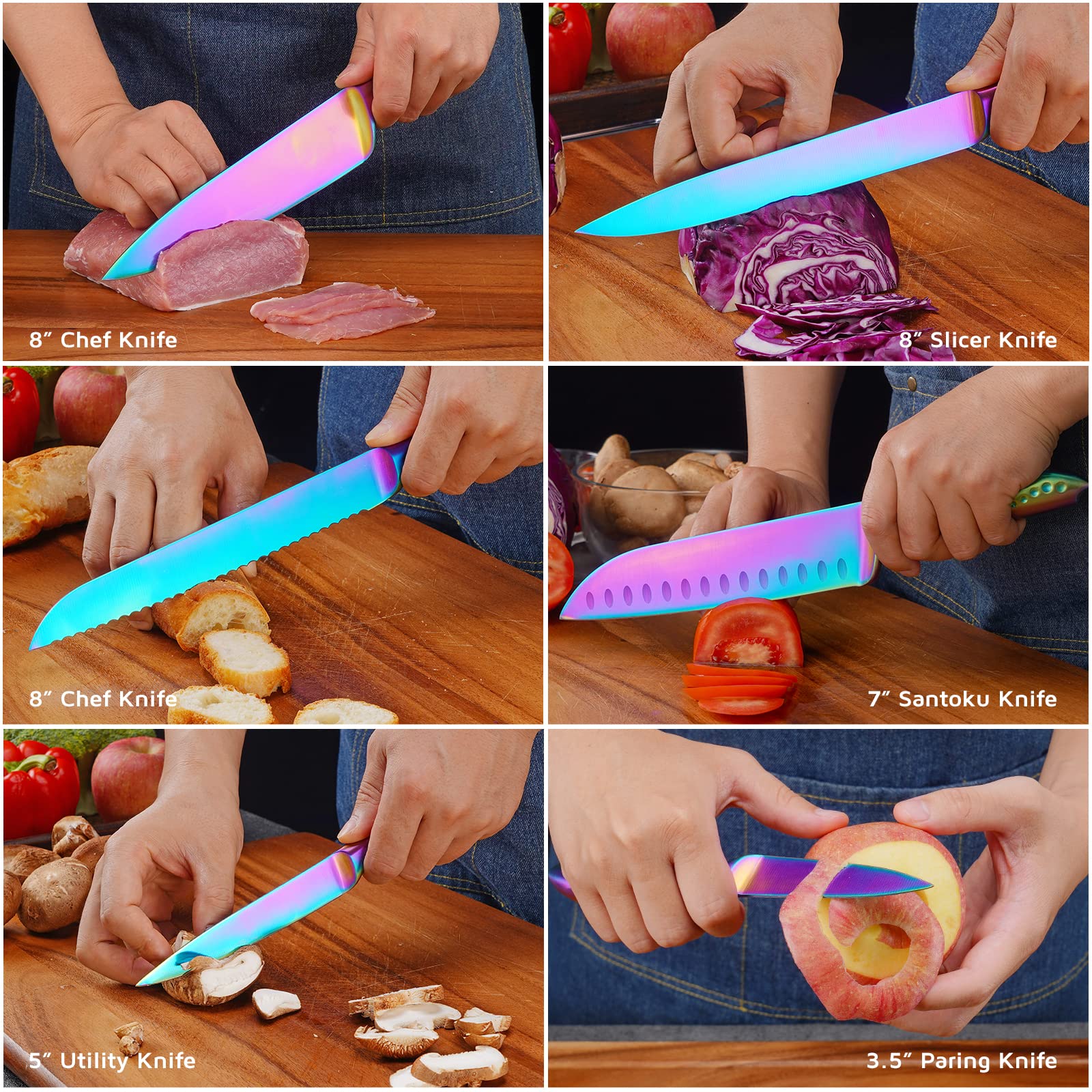 Rainbow Knives 5 inch Utility Knife from 7 piece set rainbow finish