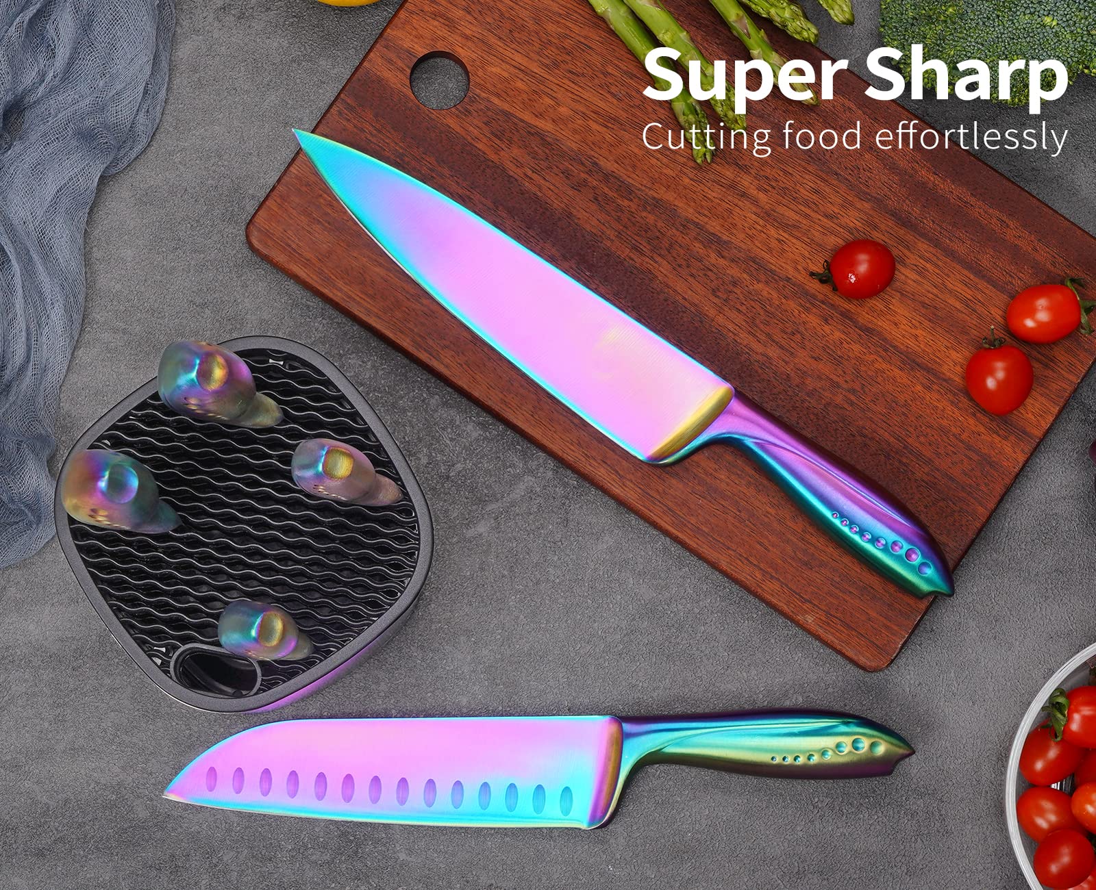 Rainbow Knives 7 inch Santoku Knife from 7 piece set rainbow finish